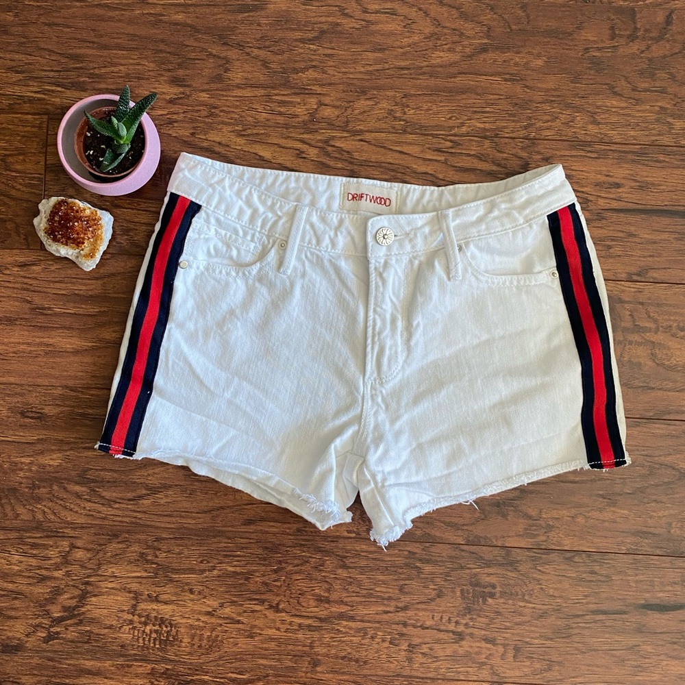 Driftwood White Denim Jean Shorts with stripes